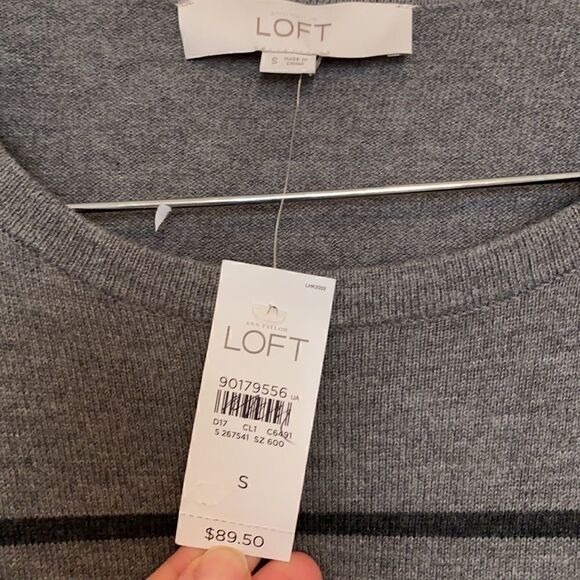 Loft | Gray Stripe Long Sleeve Sweater Dress | S - Picture 5 of 7